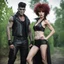 Placeholder: An extremely muscular young man who resembles an old, decomposing zombie with pixie-cut black hair, wearing a black leather jacket and pants, standing next to a beautiful woman with auburn hair who resembles the wicked witch of the west, wearing a black two-piece bathing suit with a perfect shaped, stacked body, and a perfect face, 4k, 8k, 32k UHD, Hyper realistic, extremely colorful, vibrant, photorealistic, realistic, sharp, highly detailed, professional quality, beautiful, awesome, majestic,