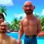 Placeholder: shirtless Walter Whites family , 8k, tropical beach background, jauna