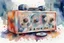 Placeholder: dynamic full art image watercolor art of amplification radio device with stereo speaker and knobs