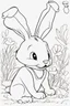 Placeholder: blank colouring book, white background, simple picture for toddlers, rabbit, four legs, smile on face, disney and pixar style