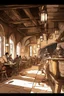 Placeholder: Lots of People sitting around tables in a medieval tavern with a stone floor, add people to the chairs