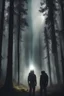 Placeholder: a halo like black gas flows in the atmosphere of the forest and the 3 men are talking