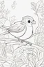 Placeholder: blank colouring book, white blank background, simple picture for toddlers, bird pet, disney and pixar style