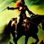 Placeholder: portrait oil on canvas, beautiful punk busty female Savage Barbarian Warrior, riding a Black Horse,green eyes, ,minimal armor,comic book cover, mystical colors,insanely detailed,realistic,intrincate detail, 16k resolution, masterpiece,Frank Frazetta,Alex Horley, Simon Bisley