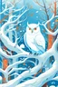 Placeholder: James Jean style illustration of a white owl in a tree in a nordic forest with snow