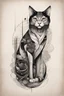 Placeholder: Create a captivating modern 2d ink tattoo design for print , prestigious Sacred Cat using the elegant influences of japan art style, for print, dynamic elements from fashion and design, and bold Japanese contemporary art aesthetics, framing centered in the center, distanced from the edges of the paper perimeter, perfect anatomy, bauhaus, Divine Proportion,