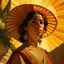 Placeholder: mexican woman turning around looking into camera neoclassism painting sun