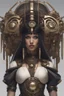 Placeholder: full body picture of a woman with a bob, a fringe hairstyle, Cleopatra clothing futuristic steampunk