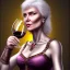 Placeholder: xena, 60 years old white hair drinking a glass of red wine