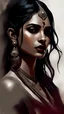 Placeholder: Beautiful young Indian woman with long black hair, hazel eyes and nice maroon lips, in expensive designer ash saree, dynamic pose, oil on canvas, concept art by Greg Rutkowski, WLOP, Wadim Kashin, Alberto Seveso and Russ Mills