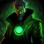 Placeholder: Mysterious male cyberpunk wizard, green jacket, glowing grey eyes, video game character, trending DeviantArt, trending ArtStation, post-apocalyptic background