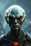 Placeholder: Alien looking up , d&d character art masculine features, crystal ball light , deep coal-gray skin, 8k, 3d cgi, unreal engine 6, high detail, intricate, cinematic battle background