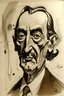 Placeholder: ink sketch portrait of Salvatore Dali, stained paper