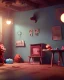 Placeholder: Boy room scene with color hair monster, Steven Spielberg style, realistic photo, sweet, concept art, smooth, unreal engine 5, god lights, ray tracing, RTX, lumen lighting, ultra detail, volumetric lighting, 3d.