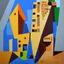 Placeholder: picasso style building cubism brown