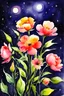 Placeholder: night, flowers, watercolor paintings