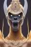 Placeholder: black male African alien, cracks in the head, wicked, Asian eyes, crown, blood, 8k, finely detailed, photo realistic, Boris Vallejo style turquoise skull head gold dragon space alien rain skeleton gold tooth silver helmet silver space suit spaceships