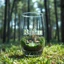 Placeholder: Create hyper-realistic photo of a glass tumbler in a wild forest. Inside, a miniature [Baku] with landmarks. A trasparrent 3D text of [Baku] blends naturally into the landscape . Soft bright daylight, reflections, and subtle imperfections like fingerprints. DSLR quality, sharp focus.