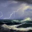 Placeholder: Frank Duveneck, painting, ocean, waves, lightning bolts, photo realistic, 8k, storm, blizzard, hurricane