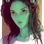 Placeholder: alien girl, cute, beautiful, long hair, curly hair, black hair, slim body, brown eyes, light green skin, turquoise dress, black tee shirt, green shorts, head and shoulders portrait, 8k resolution concept art portrait by Greg Rutkowski, Artgerm, WLOP, Alphonse Mucha dynamic lighting hyperdetailed intricately detailed