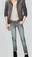 Placeholder: Teen man, black hair, black leather jacket, perfect face, style of tomer hanuka, jeans, pompadour. standing, full body
