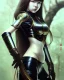 Placeholder: Detailed anime Kunoichi girl, long brown hair, green eyes, black latex bodysuit, intricate detail, portrait, keep head in frame, smile, black Japanese motif, concept art, highly detailed, digital painting, concept art, sharp focus, illustration, art by Yoji Shinkawa, WLOP and greg rutkowski and alphonse mucha and artgerm and yanjun Chen and Junji ito and Makoto Shinkai, HDR, octane render