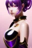 Placeholder: Detailed cute anime Kunoichi girl, purple hair buns, purple bangs, black latex bodysuit, intricate details, full body portrait, keep head in frame, slight smile, black Japanese motif, concept art, highly detailed, digital painting, concept art, sharp focus, illustration, art by Yoji Shinkawa, WLOP and greg rutkowski and alphonse mucha and artgerm and yanjun Chen and Junji ito and Makoto Shinkai, HDR, octane render