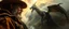 Placeholder: master oil painting by Rembrandt, close up portrait of farmer in Valdres parying below raging dragon, light beams through volume fog sky in mountain pass, dragon cast spells of lightening, motion blurred background, depth of field