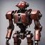 Placeholder: trash mech suit, human-sized, made of scrap metal, small, cockpit, light rust, round, red glowing eye