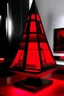 Placeholder: gaming table lamp inspired by klcc tower buliding architecture futuristic-modern stlye. piramid form, red and black color scheme