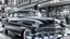 Placeholder: A hyper-realistic graphite drawing of a vintage car parked in front of a classic American diner. The shiny chrome details and intricate shadows bring the scene to life, capturing a nostalgic moment in time. The background features a bustling street with 1950s-style storefronts and neon signs