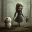 Placeholder: cute girl with little monster, style <John Kenn Mortensen>,