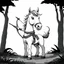Placeholder: Centaur, in Greek mythology, a race of creatures, part horse and part man. Make black and white cute drawing of a centaur (part horse and part man) with black bold lines. Only outline, no grayscale. A centaur holding a bow and arrow in an enchanted forest.