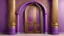 Placeholder: Hyper Realistic Islamic Architectural-Open-Golden-Door-&-Wall on Purple-Rustic-Wall with maroon-crafting-on-white-pillars