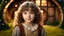 Placeholder: Little very young hobbit girl, beautiful, confident, calm, wise, happy, innocent, facing camera, head and shoulders, curly hair, hobbit clothing, perfect eyes, LOTR village, hobbit homes with circular windows and circular doors, night scene, stars, fireflies, 16k artistic photography, exquisite composition, photorealistic concept art, soft natural volumetric light, chiaroscuro, award-winning photograph, masterpiece, style William-Adolphe Bouguereau