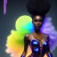 Placeholder: full body shot, masterpiece, best quality, black skinned, sparkling eyes, long hair, gourges Goddess of Africa,fluorescent skin,blue-dark makeup,synthwave, indigo, highly detailed body, sun light, 4K, RAW, depth of field, high contrast, realistic details, 24mm