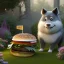 Placeholder: pixar style, volumetric summer garden environment and background, realistic painting of steak burger, looking excited, volumetric lighting, dramatic lighting, detailed digital painting, extreme dense and fine fur, anime, ornate, colour-washed colors, elegant, small minutiae, tiny features, particulars, centered, smooth, sharp focus, renderman gofur render, 8k, uhd, detailed eyes, realistic shaded volumetric lighting, sunlight caustics, backlight, centered camera view