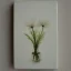 Placeholder: tiny oil painting of single long stem pressed flower, white canvas, melancholy, tender, moody, vintage, delicate arrangement, beautiful composition, etsy, aesthetic layout, plain solid white background