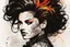 Placeholder: an abstract and serene illustration of a tattooed goth girl with highly detailed hair and facial features , finely drawn and inked, 4k, hyper detailed and vibrantly colored in the comic art style of Bill Sienkiewicz , Frank Miller, and Yoji Shinkawa