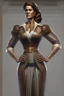 Placeholder: A hyper-realistic concept art of a full body aristocrat woman tall ultra muscular with a hard square face and brown hair wearing a greek senator outfit with hands on her waist, full body, aristocrat woman, tall, ultra muscular, hard square face, brown hair, greek senator outfit, by Jaime Jones, in the style of fantasy realistic art, cinematic and dramatic lighting, fantasy character drawings, realistic drawings, digital art, Highly Intricate Details, high quality,