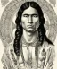 Placeholder: Athahualpa, native american warrior, long black hair, big muscles, pechera, big half circular from shoulder to chest fabric piece