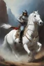 Placeholder: an extremely graphic depiction of the Lone Ranger riding his white horse, "Hi Ho, Silver, Away!", oil painting by Boris Vallejo