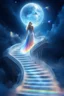 Placeholder: fantastic,Beautiful woman, stairway to heaven whit rainbow, ufos futuriste très beau