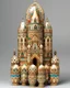 Placeholder: A tan cathedral with musical bells designed in Matryoshka dolls painted by Alan Sorrell