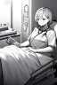 Placeholder: girl in bed, hospital patient room, greyscale