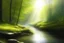 Placeholder: Create a hyper-realistic oil painting of a forest river scene with sunlight streaming through the trees