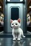 Placeholder: 3d A small white kitten stands sadly in a metro station