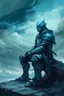 Placeholder: a painting of a knight sitting outdoors, in the style of dark sky-blue and light cyan, ethereal, dreamlike quality, ps1 graphics, lith printing, atmospheric clouds, frostpunk, comic art —ar 9:16 —style raw —stylize 750 —v 6