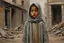 Placeholder: Grey sky, crying little palestinian girl wearing kuffeah , rocks, destroyed buildings , 80's sci-fi movies influence, friedrich eckenfelder and willem maris impressionism paintings