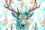 Placeholder: A realistic tattoo of a stag. Create contrast using the colours turquoise and orange also use the colour: #5E8AC3.